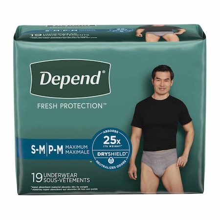 Depend Fresh Protection Male Adult Absorbent Underwear Depend FIT-FLEX Pull On with Tear Away Seams Small /, 19PK 43616